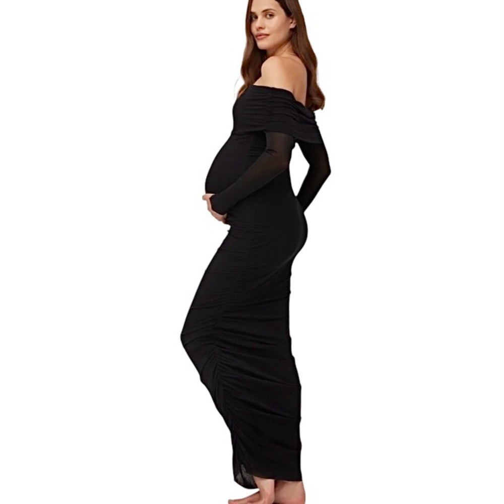 Elegant Black Long Sleeve Maternity Dress